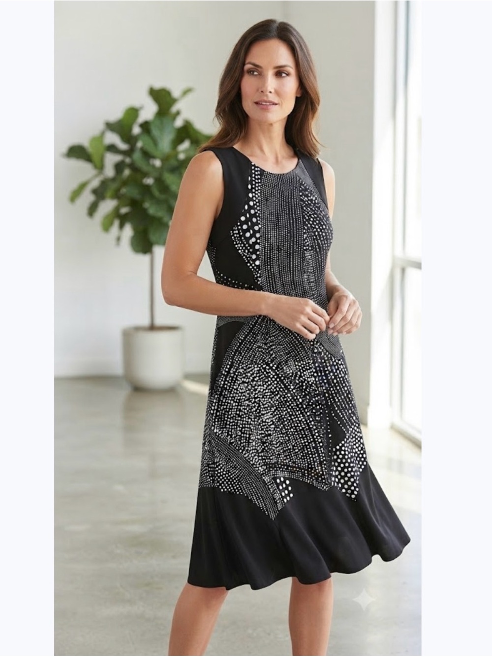 Bali Black Midi Dress with White Dot Pattern - Picture 1 of 7